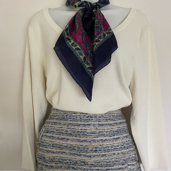 VINTAGE Laura Ashley Cream Scoop Neck Top With 3/4 Sleeve - Picture 1 of 7